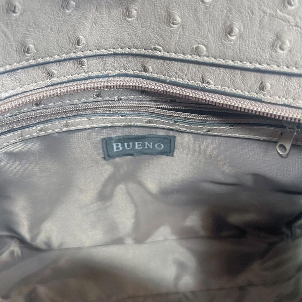 Bueno Fuax Ostrich Leather Grey Handbag Shoulder Bag Exotic Leather Purse