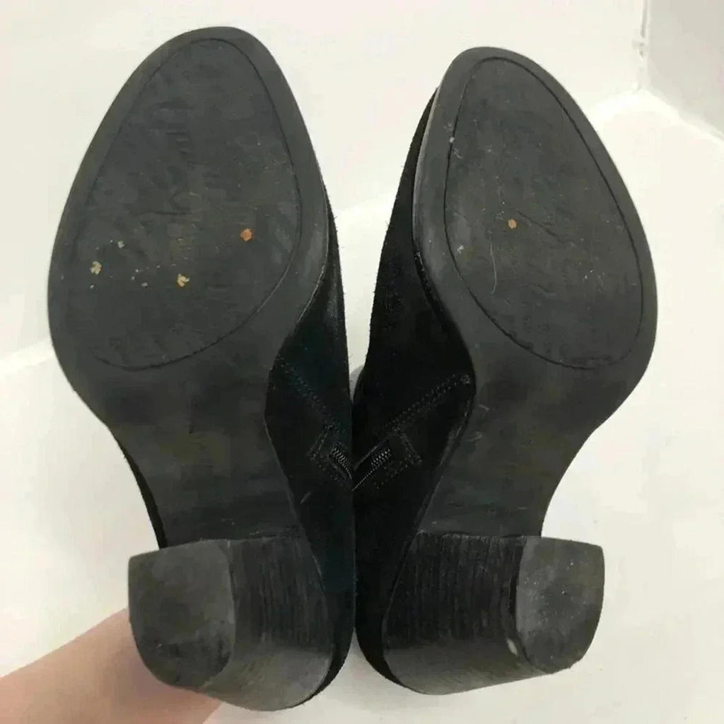 Gianni Bini Black Suede Buckled Heeled Booties Ankle Boots Women's Size 7
