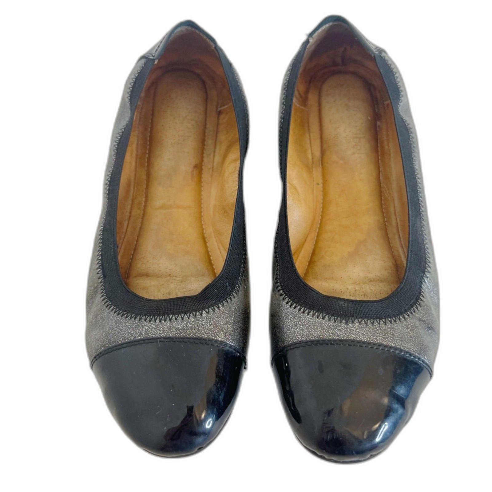 Josef Seibel Women's Cap Toe Ballet Flats Black Patent Leather Silver Size 8 8.5
