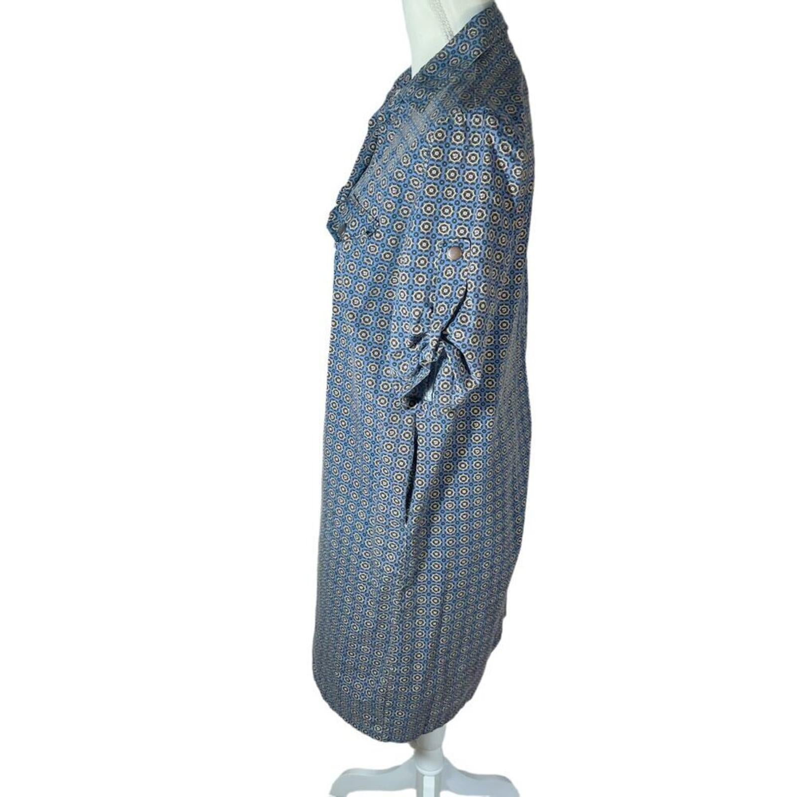 Vintage Geometric Print Button Up Dress With Collar Women's Size 10 US