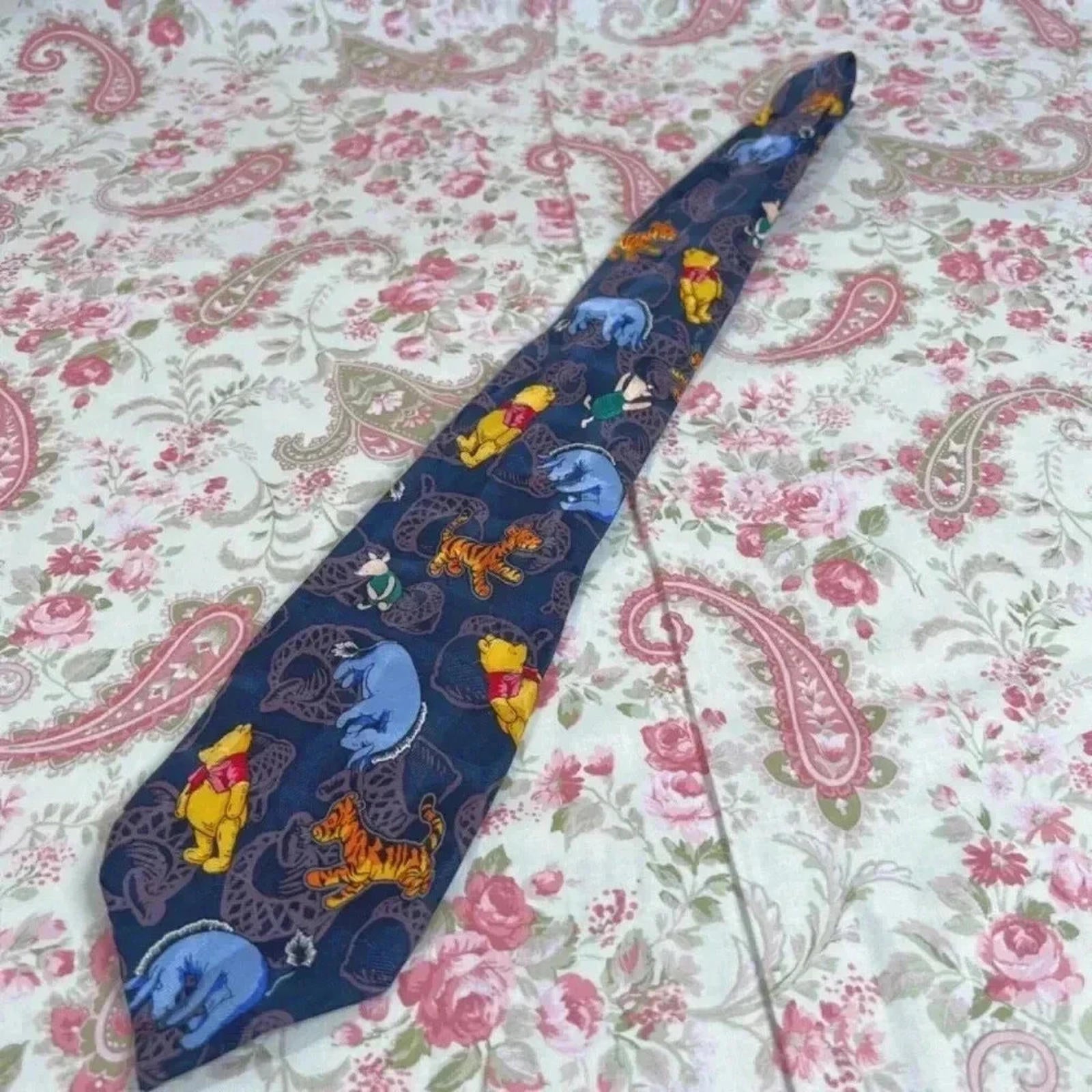 Disney Winnie the Pooh Disney Silk Tie Wide Tie Navy Blue Father's Day Birthday