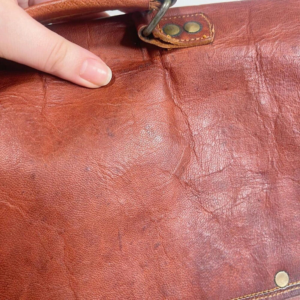 Vintage Cognac Leather Messenger Back Satchel Briefcase Laptop Case