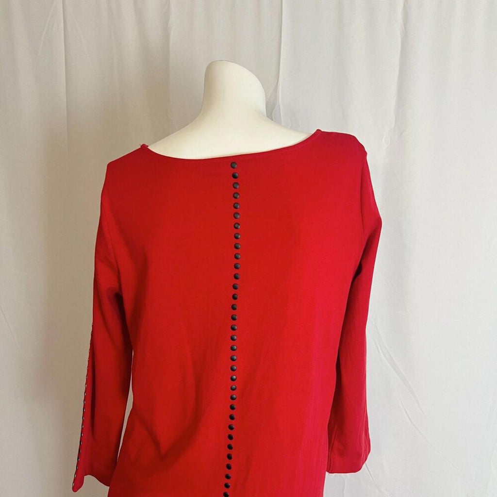 Joan Vass Red Long Sleeve Dress Black Dots Studs Women's Size 1 M