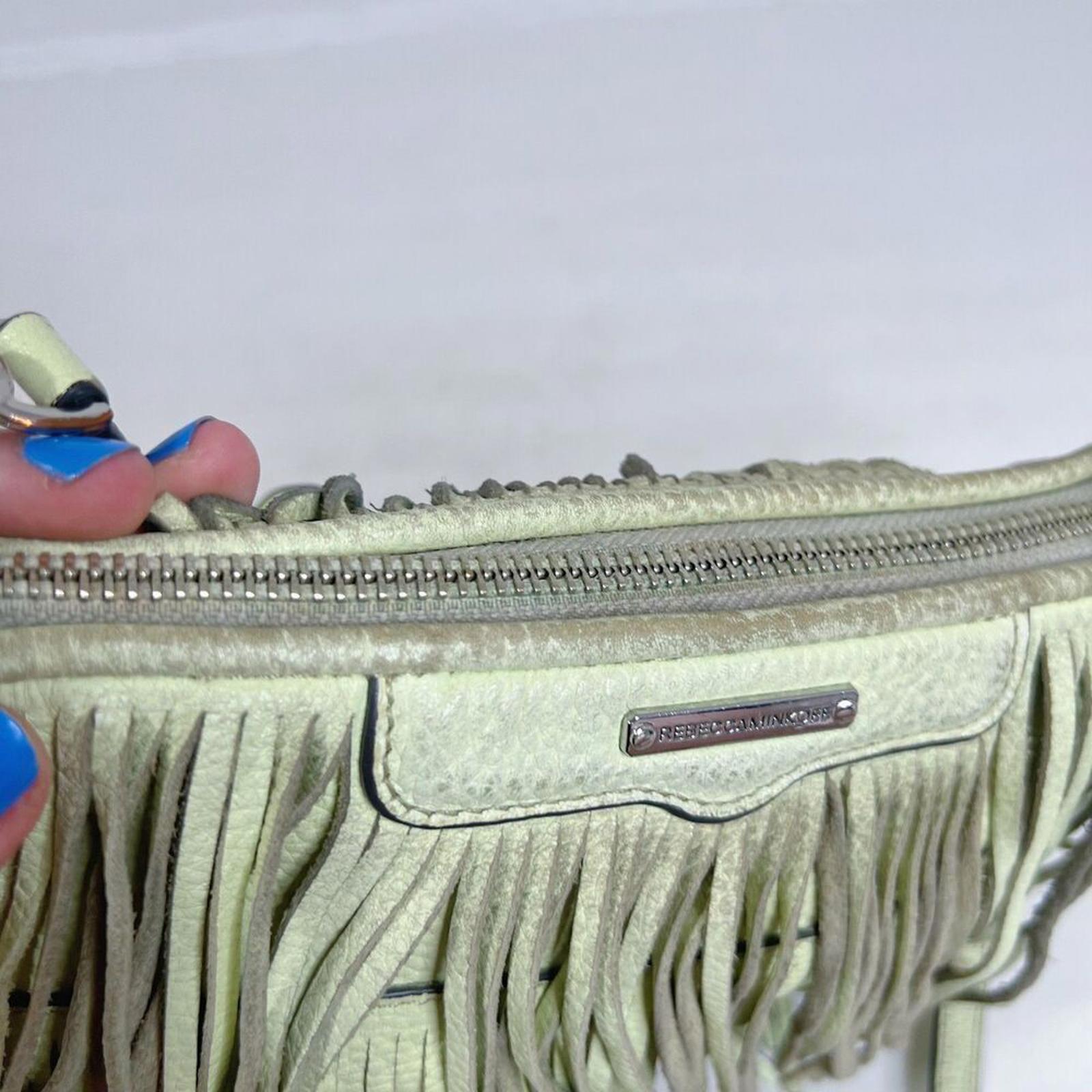 Rebecca Minkoff Mint Green Leather Fringe Crossbody Bag Purse Boho