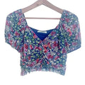 Urban Outfitters UO Navy Blue Pink Green Floral Mesh Crop Ruched Top Size M