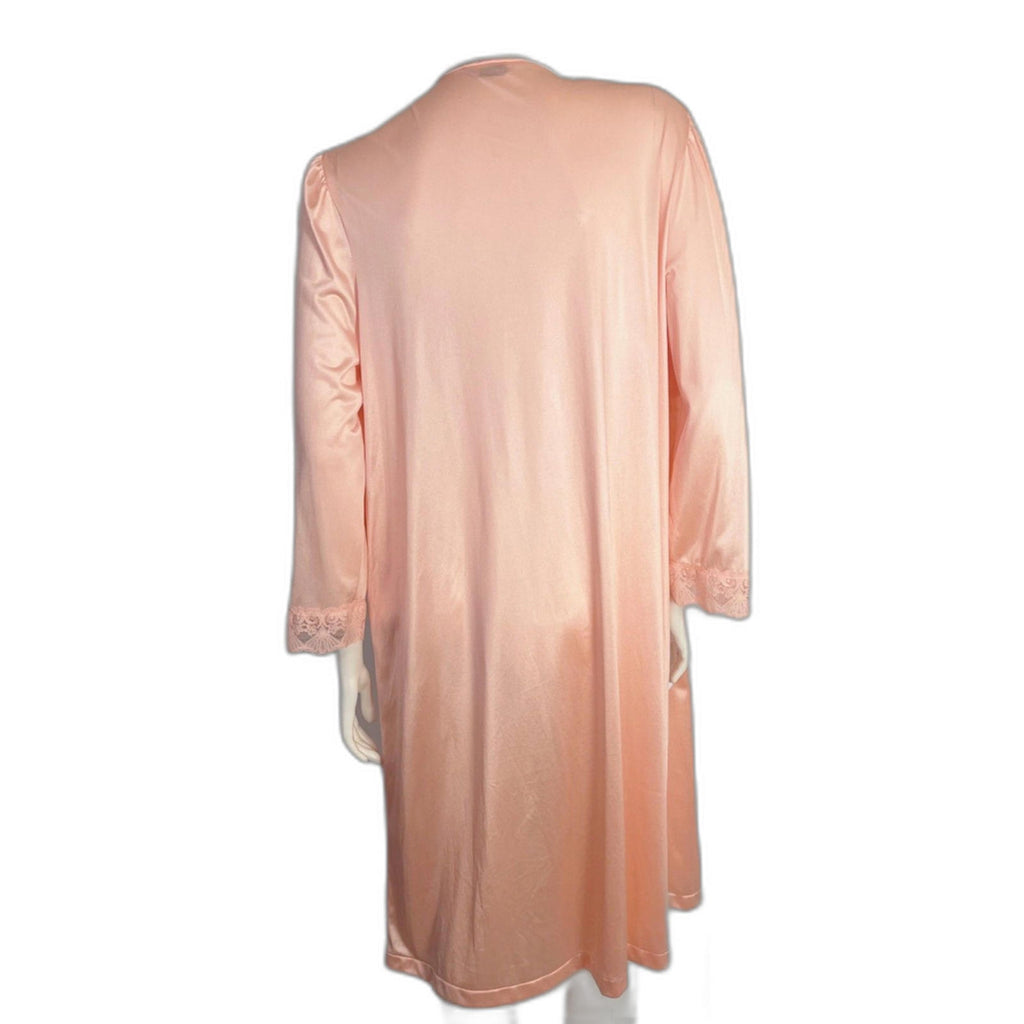 Vintage 1960s Vanity Fair Light Pink Button Up Night Gown Lace Coquette Size L