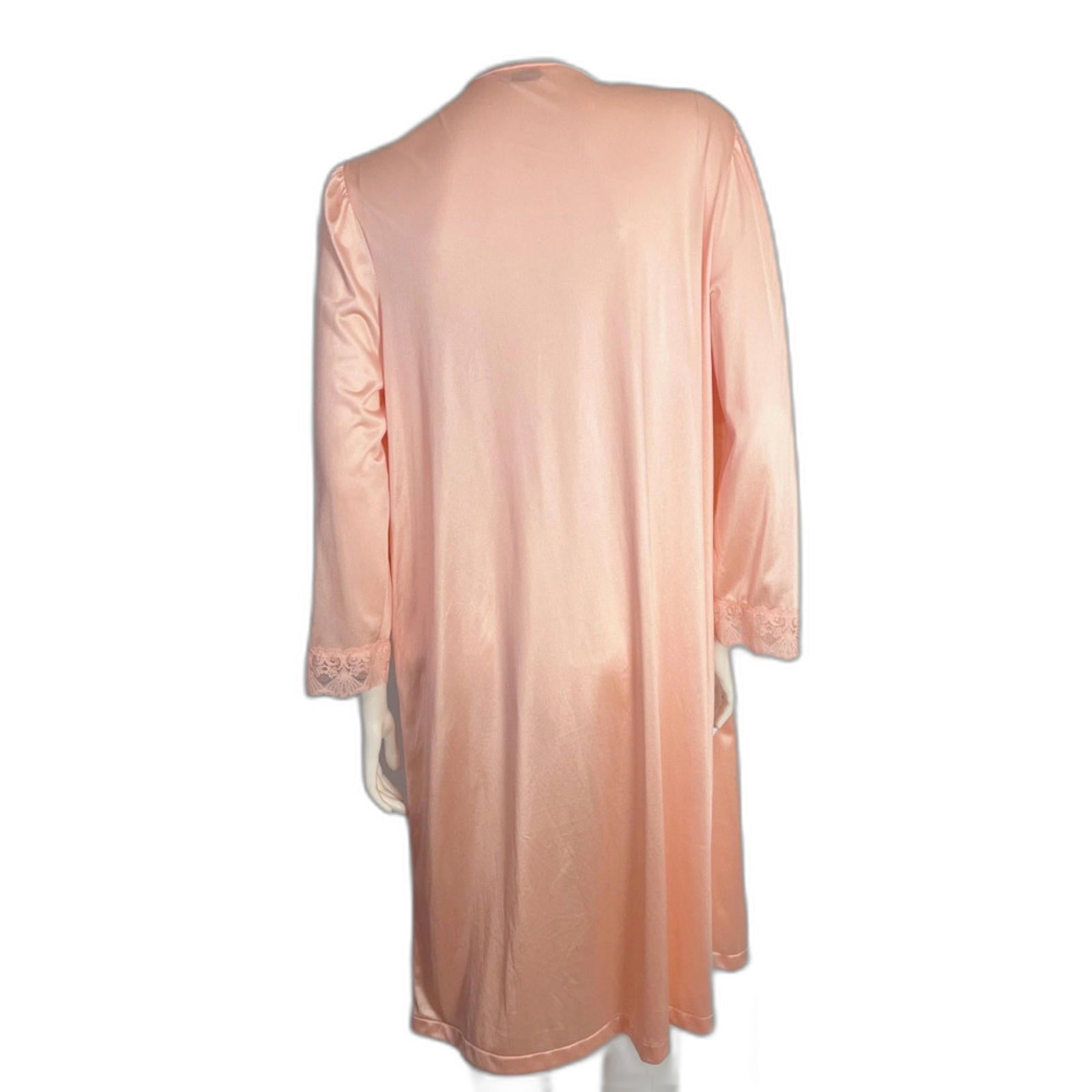 Vintage 1960s Vanity Fair Light Pink Button Up Night Gown Lace Coquette Size L