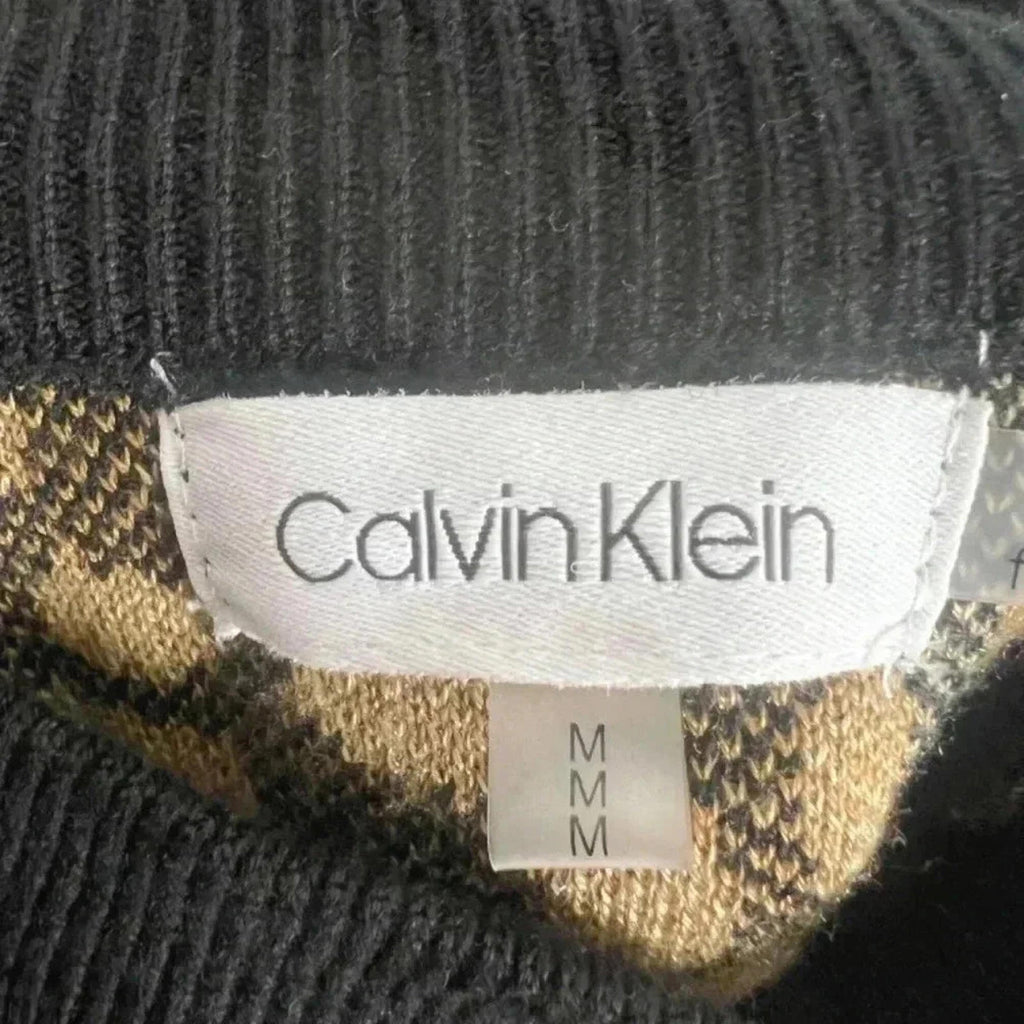 Calvin Klein Leopard Print Mock-Neck Sweater Animal Print Knit Women's Size M