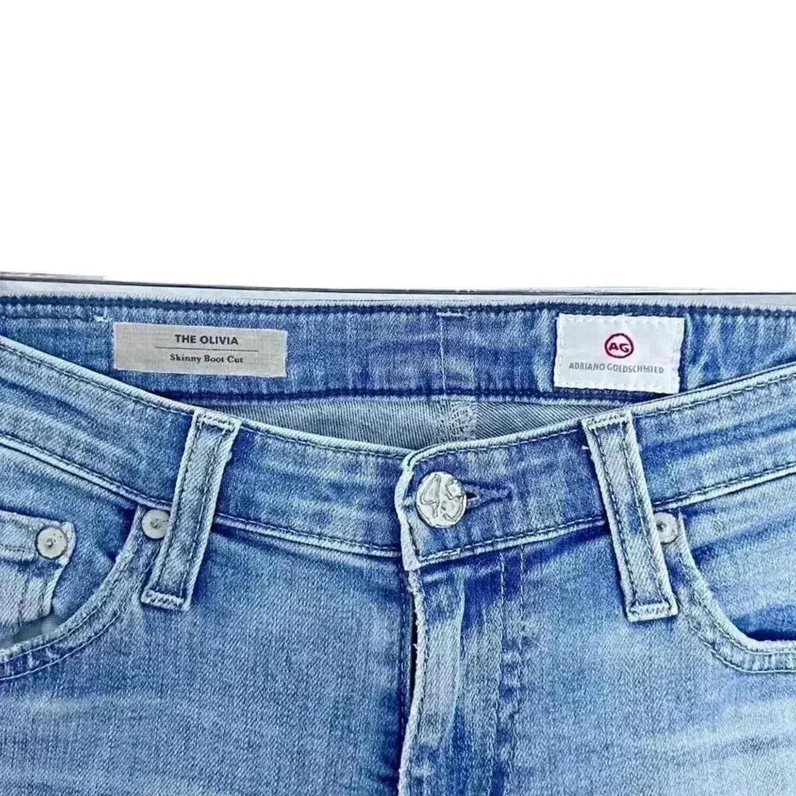 AG The Olivia Skinny Boot Cut Jeans Distressed Light Wash Low Rise Size 27 Denim