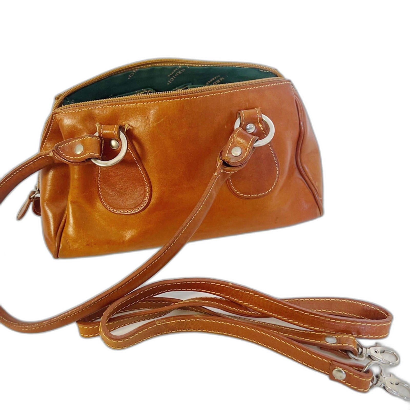 I Medici Firenze Italian Brown Leather Shoulder Bag Double Buckle Purse