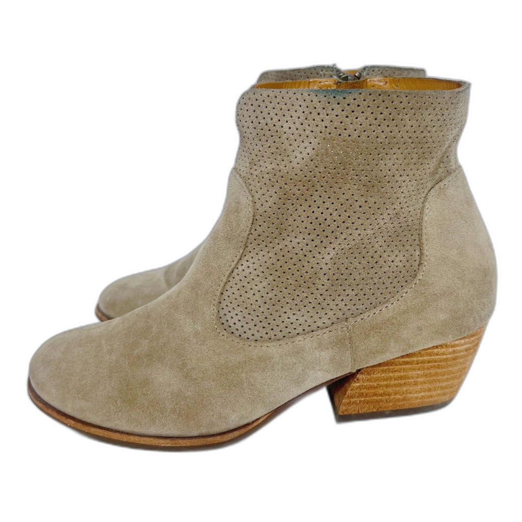 Kork-Ease Sherrill Booties Taupe Suede Ankle Boots Tan Leather Size 8.5