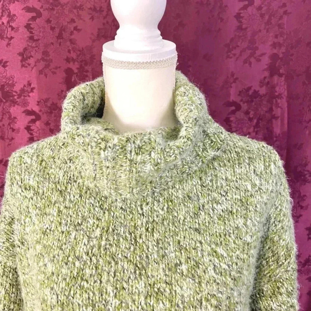 Bohme Green White Turtleneck Mock Neck Knit Sweater Women's Size XS