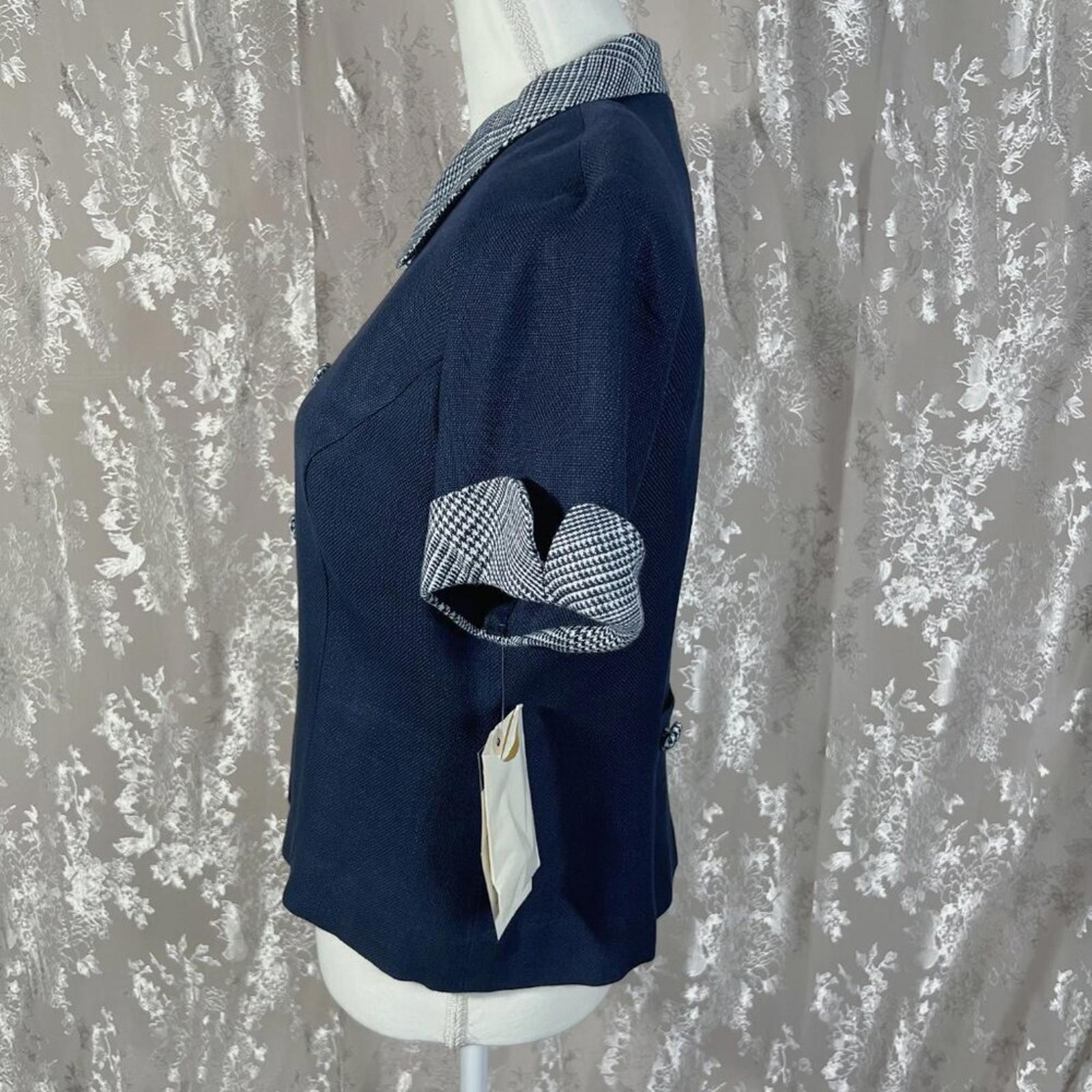 NWT Vintage Donna Ricco Navy Blue Button Up Short Sleeve Blouse Size 12P