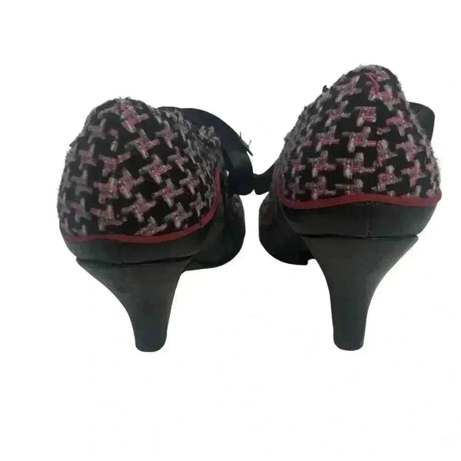 Poetic License Mary Jane Tweed Heels Pink and Black Bow Coquette Women's Size 6
