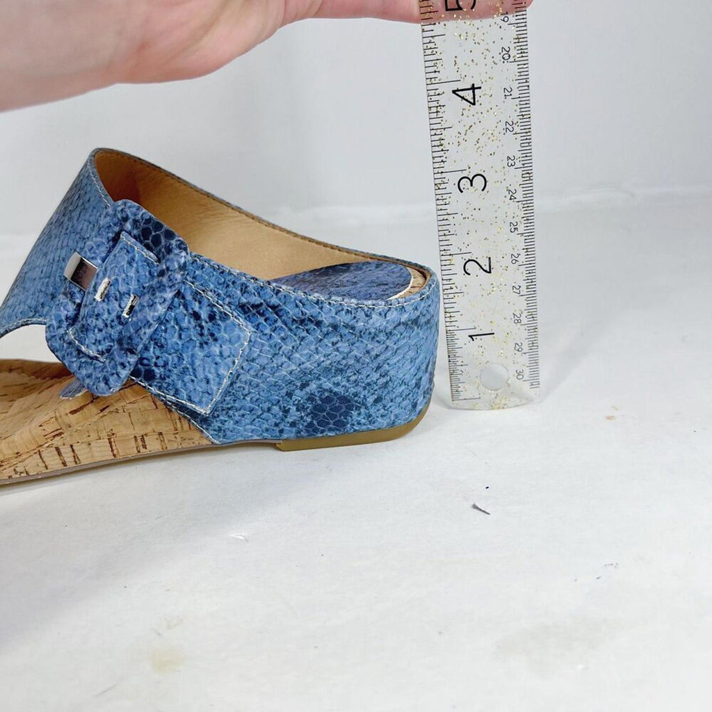 NWOT Donald Pliner Ofelia Wedge Sandal in Denim Blue Snakeskin Leather Size 9