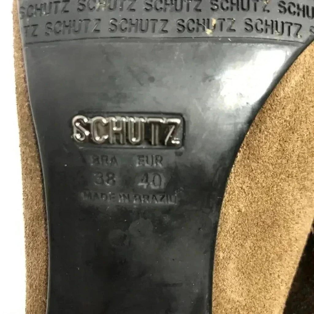 Schutz Brown Suede Heeled Foldover Heeled Booties Ankle Boots Women's Size 9