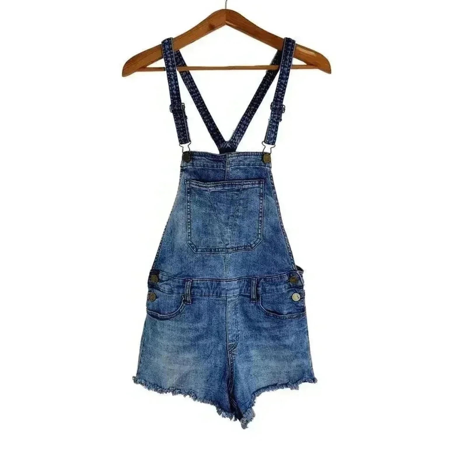 Ashley Mason Women's Acid Wash Denim Overall Shorts Country Western Size L