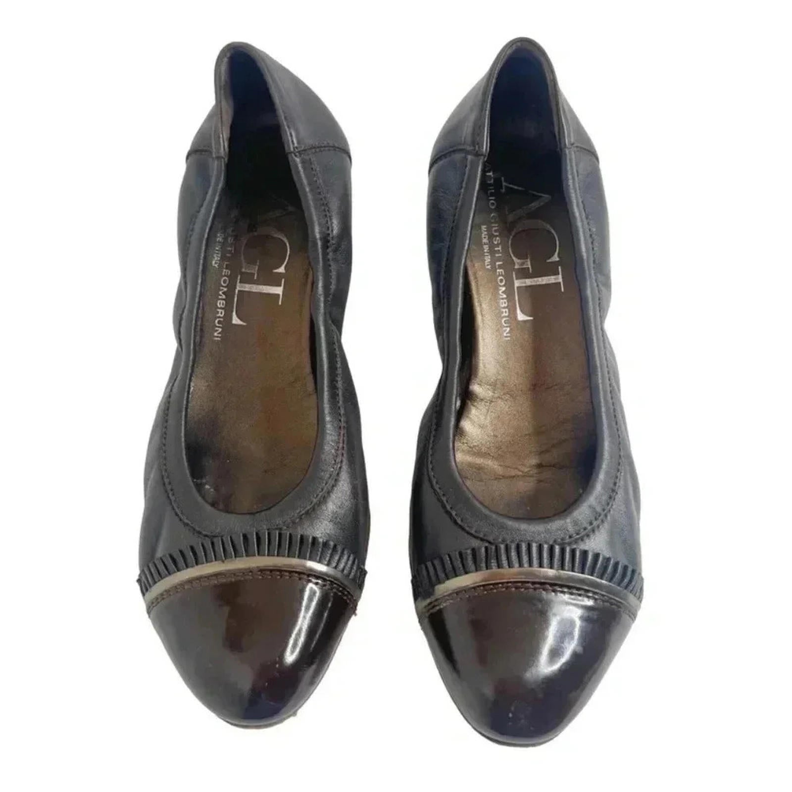 AGL Brown Leather Rounded Toe Heels Heeled Ballet Shoes Size 39.5