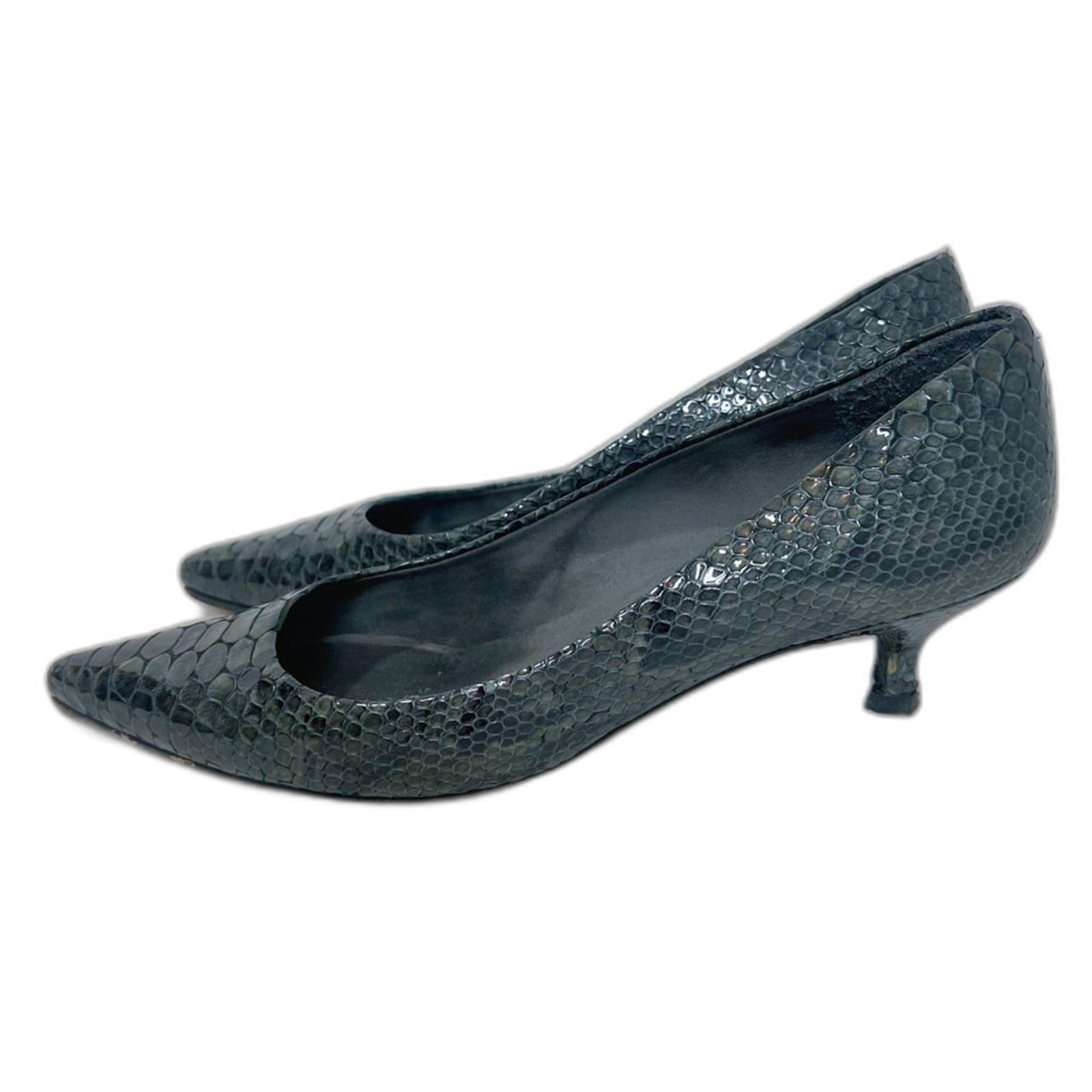 y2k Stuart Weitzman Grey Python Snakeprint Leather Pointed Toe Heels Size 8.5