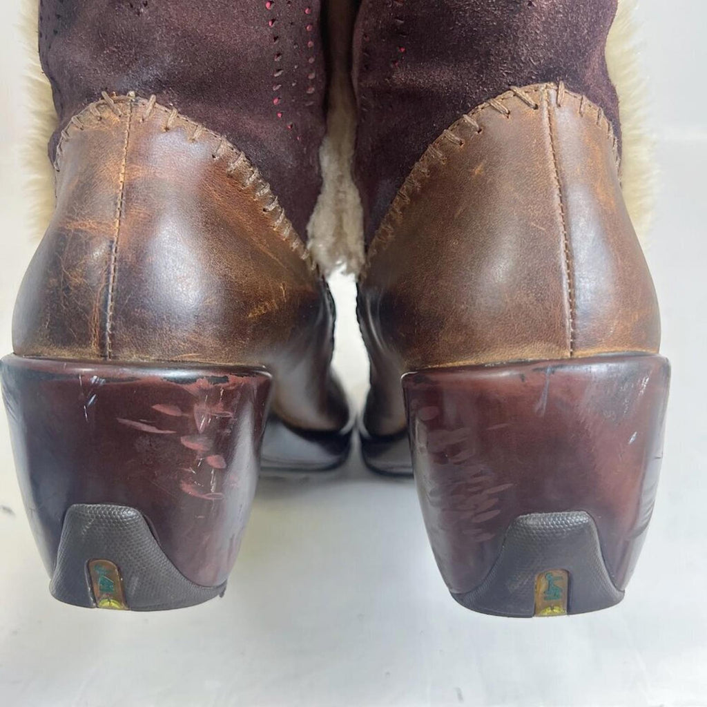 y2k Vintage J-41 Adventure on Naples Brown Leather and Faux Fur Boots Size 10