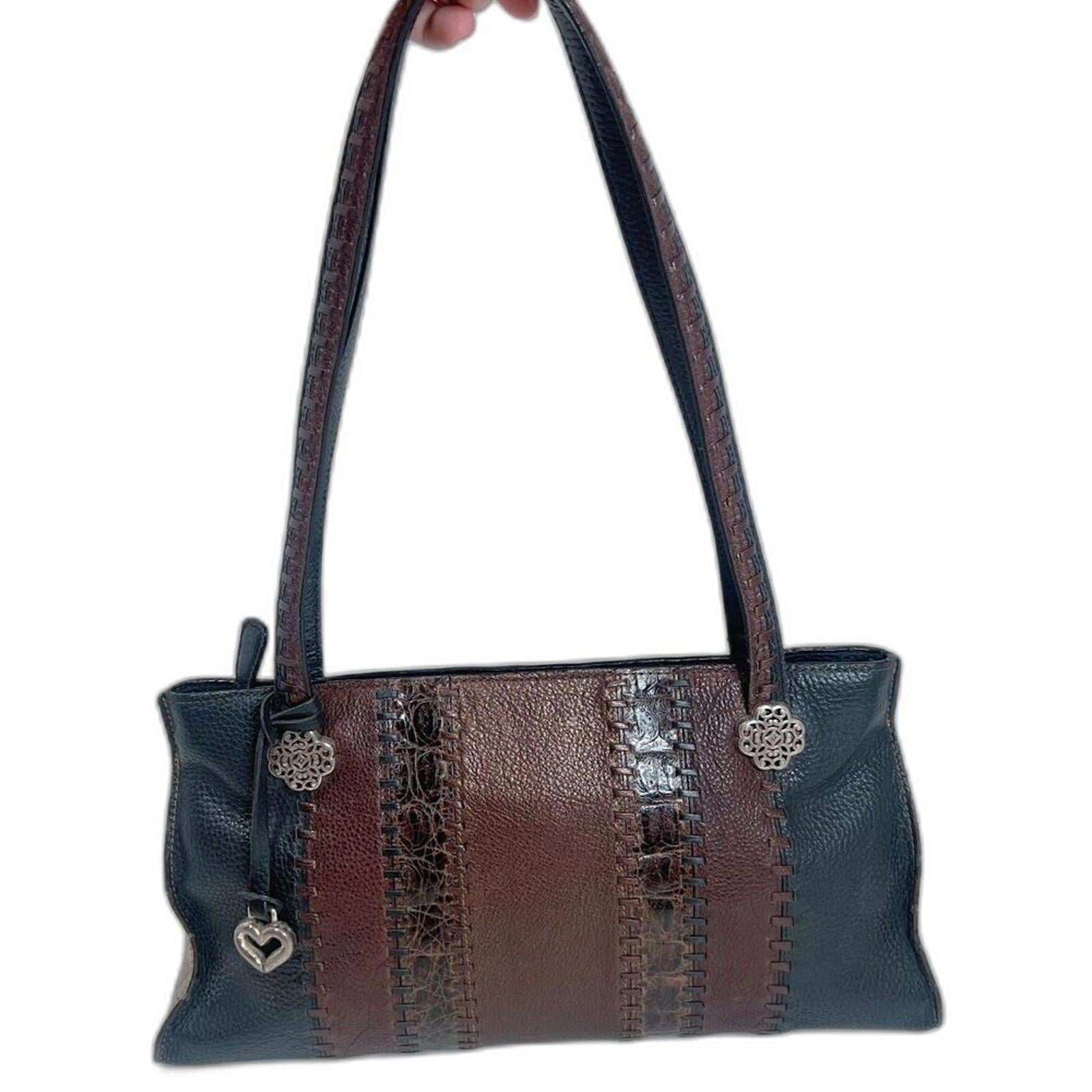 Brighton Brown and Black Leather Patchwork Striped Shoulder Bag Purse