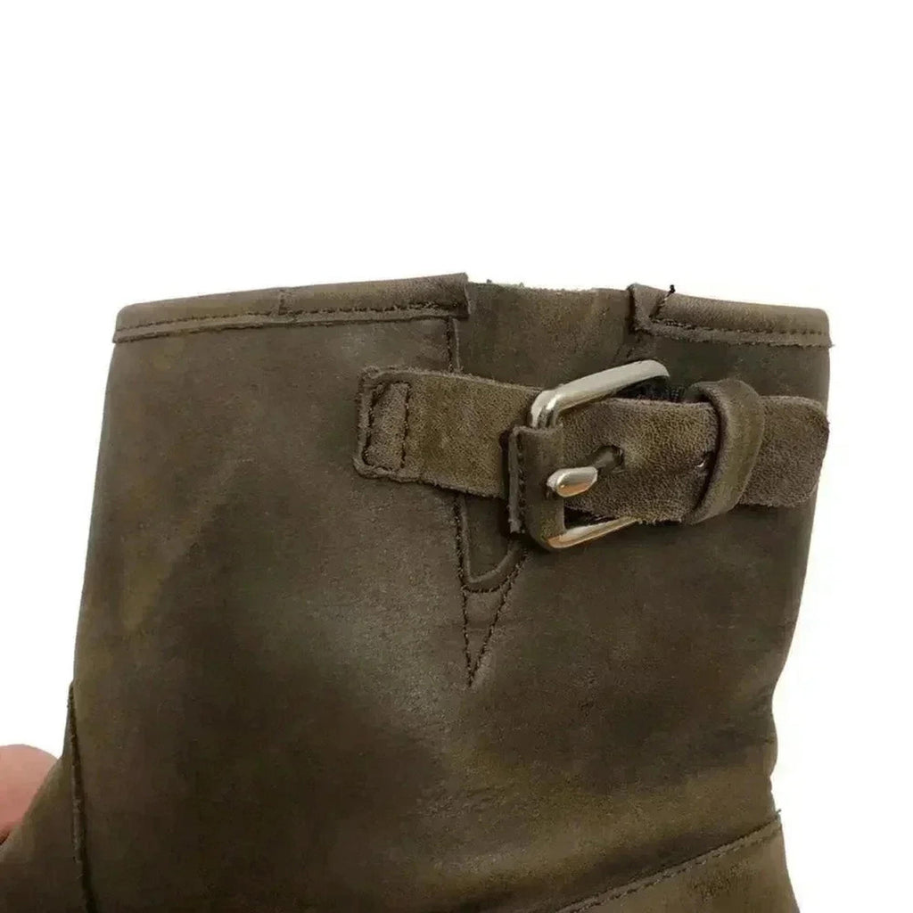 GAP Distressed Leather Mushroom Brown Leather Booties Buckle Moto Boot