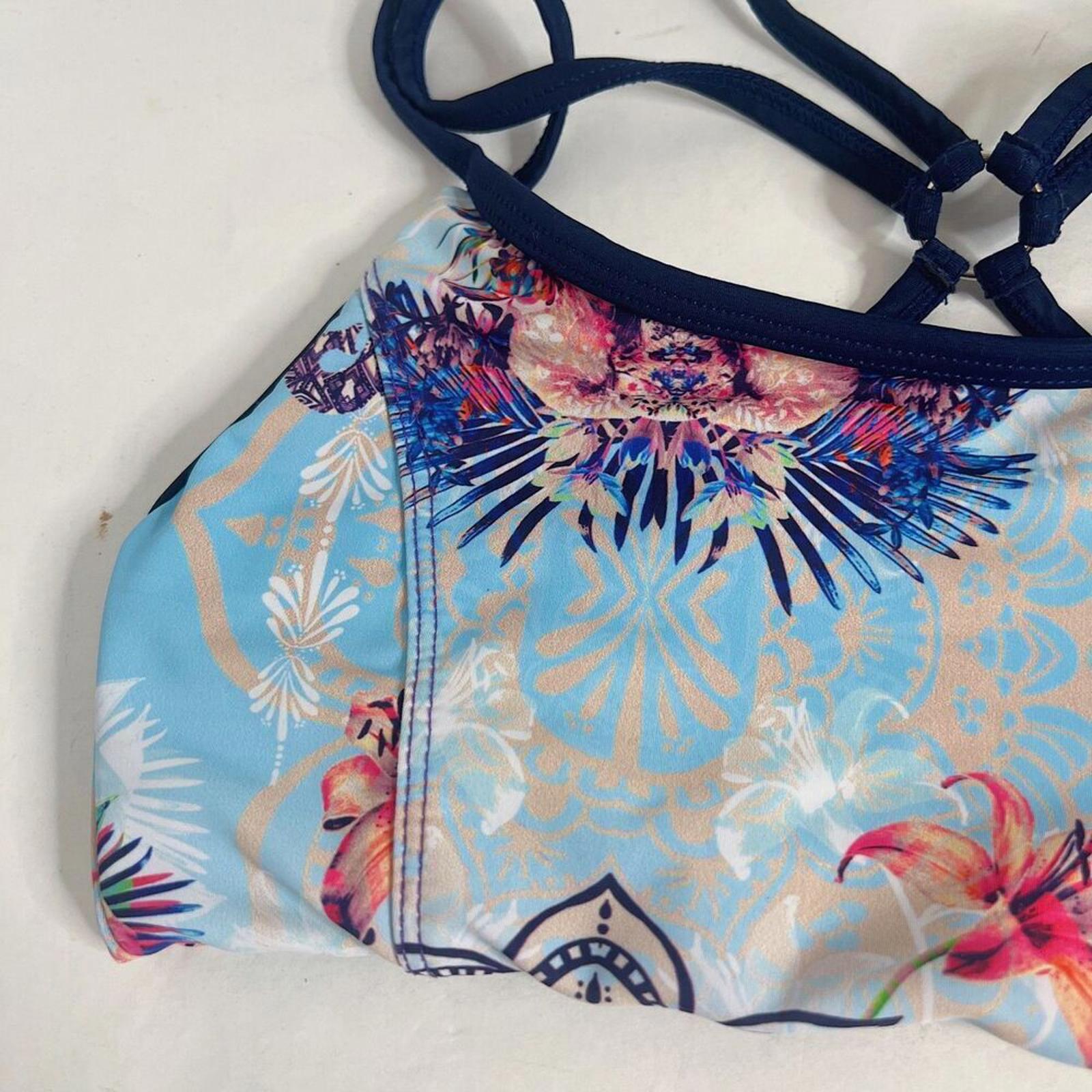 Onzie Blue Tropical Floral Sports Bra Athletic Athleisure Crossover Straps