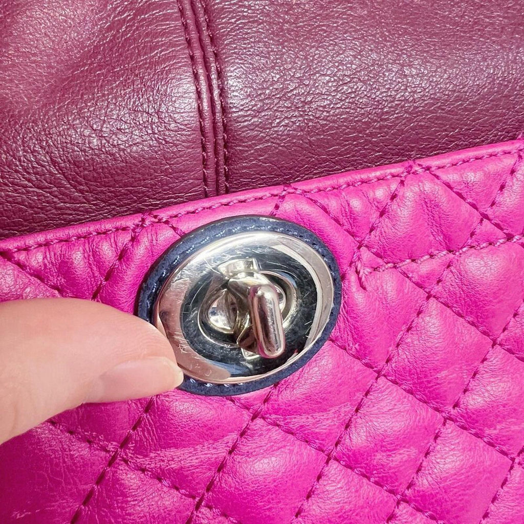 Coach Park Quilted Color Block Hobo Bag Maroon Pink Navy Blue Leather Bag