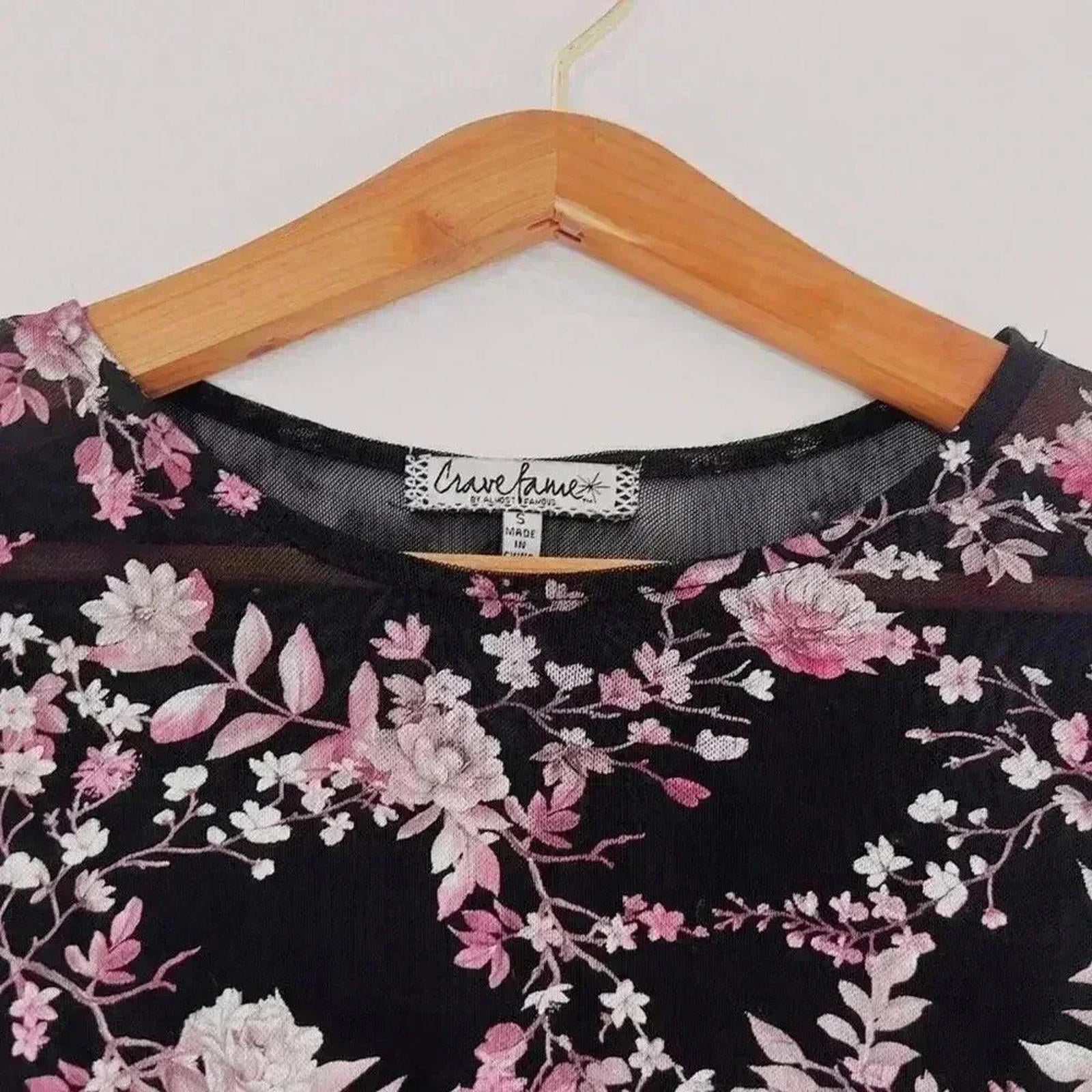 Crave Fame Black Pink Mesh Long Sleeved Blouse Festival Rave Women's Size S