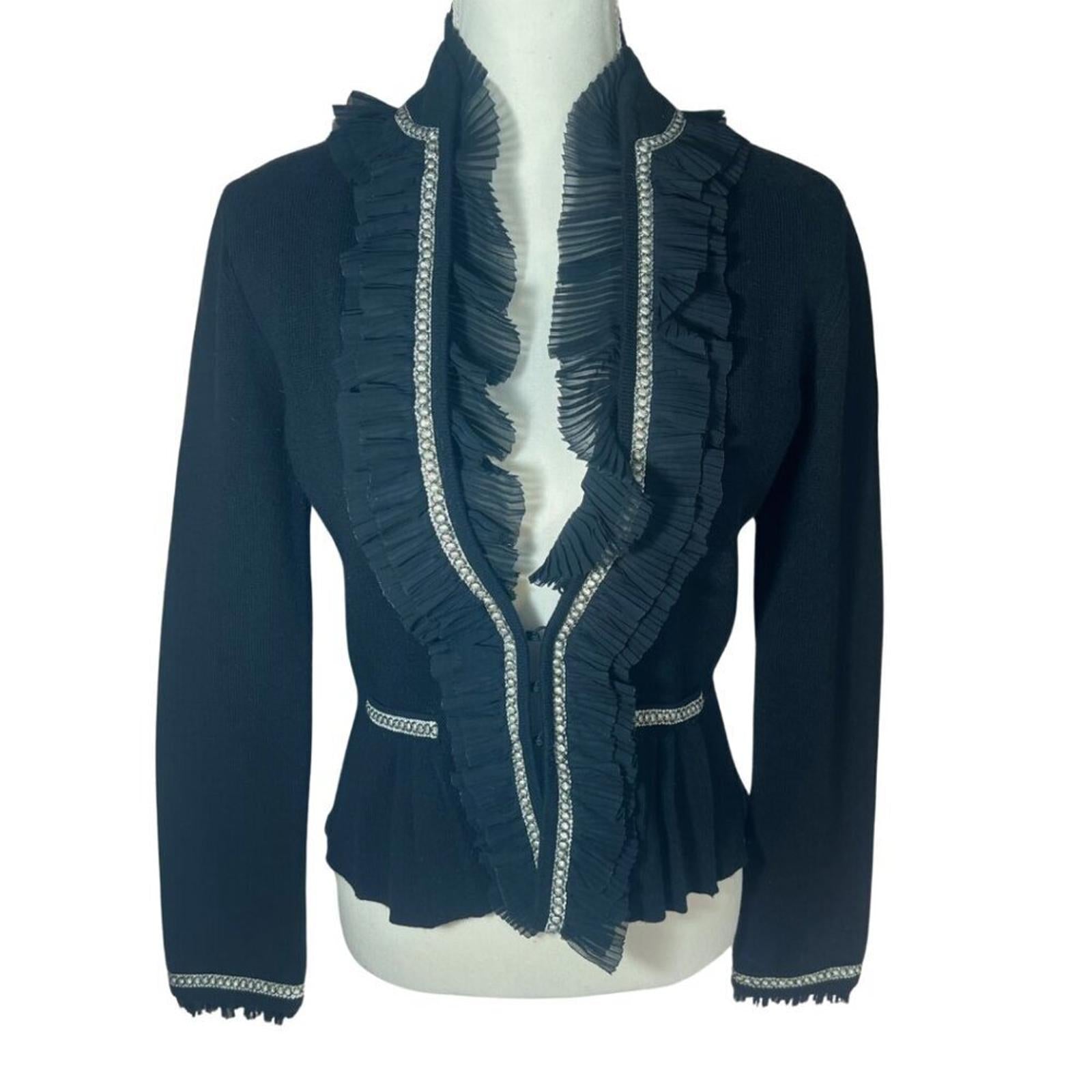 White House Black Market WHBM Black Ruffle Blazer Jacket Women's Size M