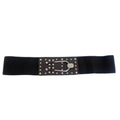Black Chunky Elastic Belt Brown Leather Studded Clasp Boho Y2k OS