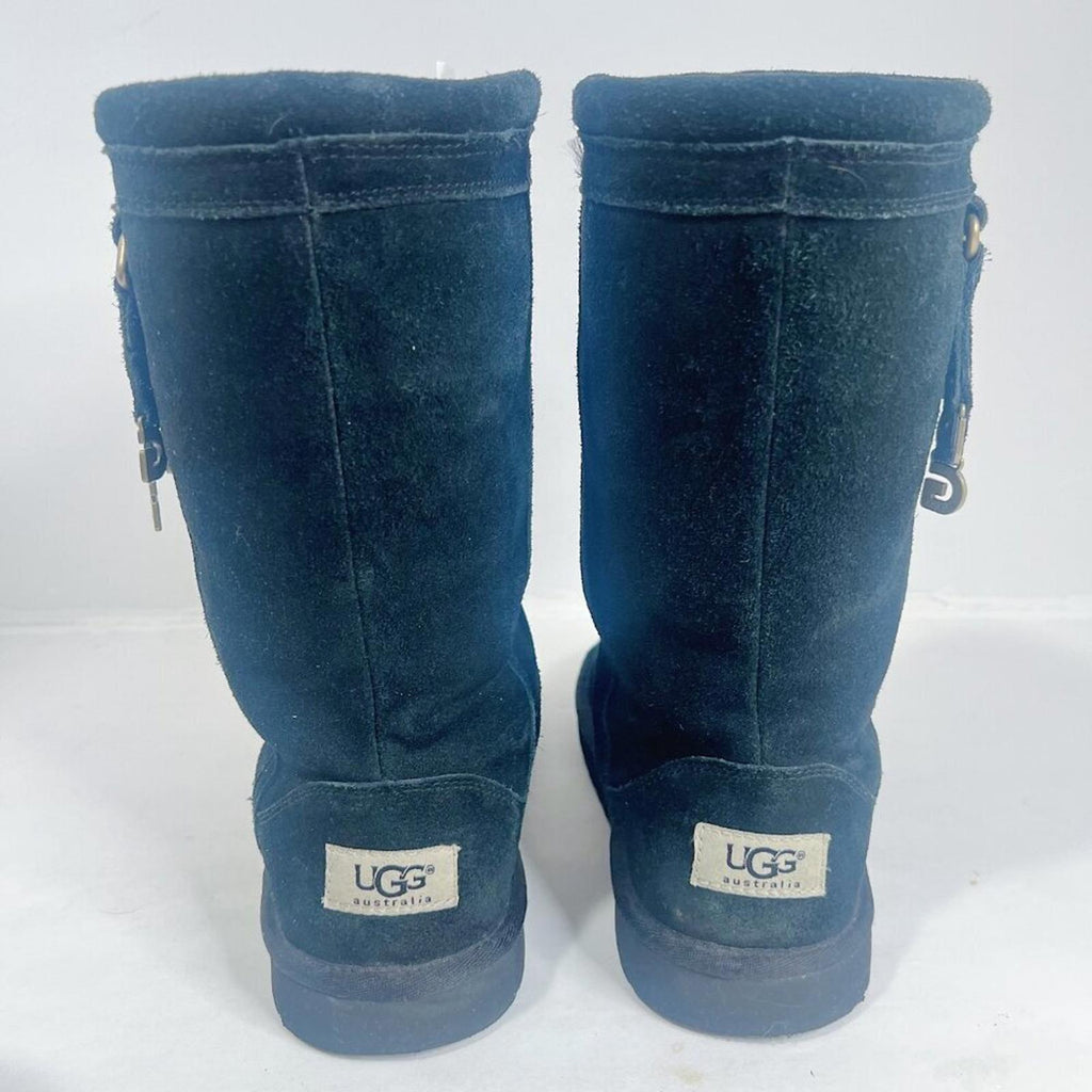 UGG Australia Larynn Black Shearling Boots Gold Rhinestone Charms Kids Size 4