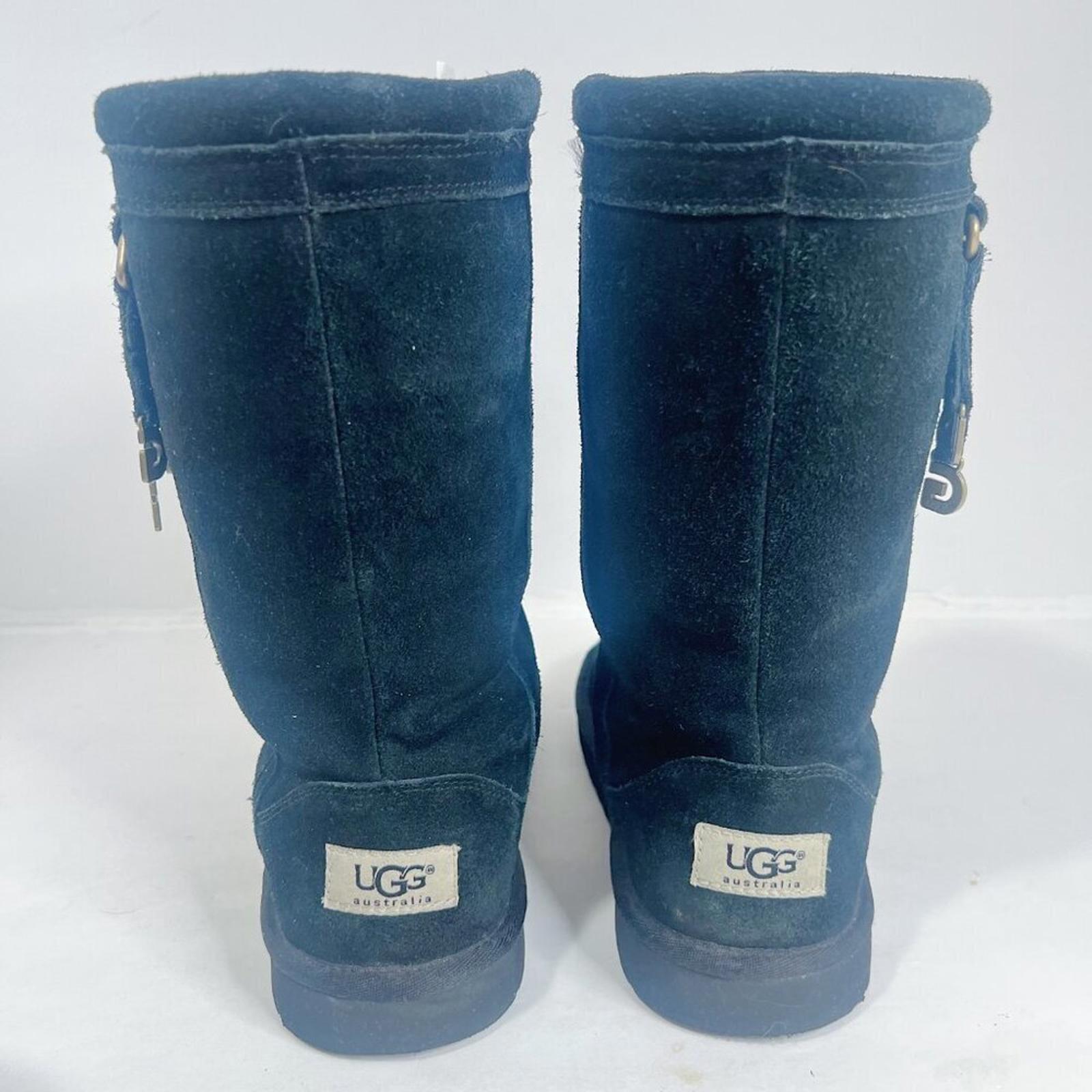UGG Australia Larynn Black Shearling Boots Gold Rhinestone Charms Kids Size 4