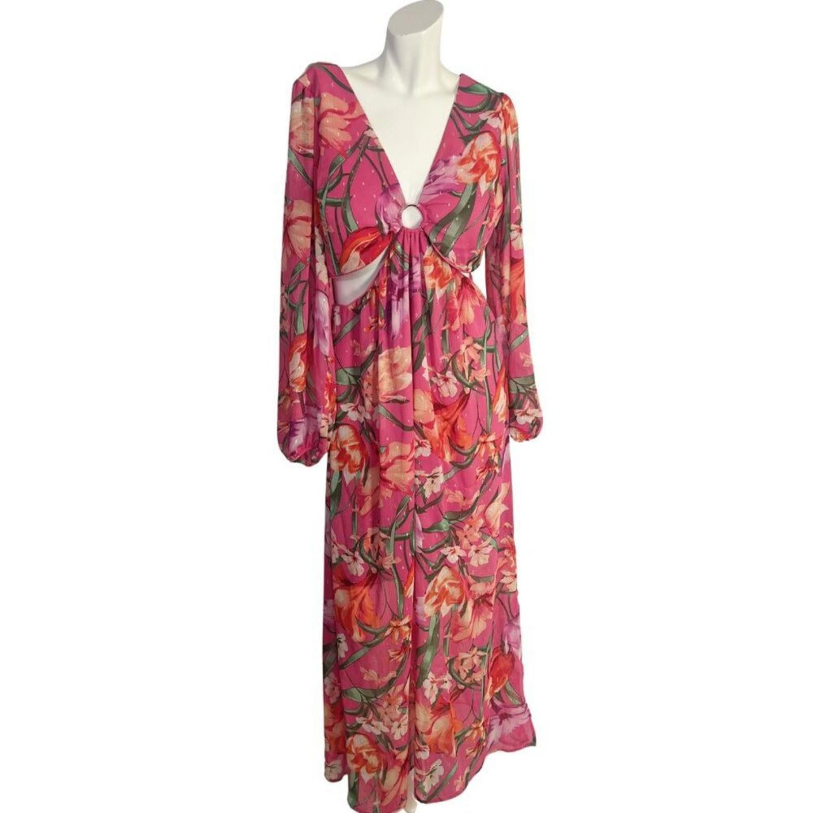Siena Floral Swiss-Dot Maxi Dress Pink Tropical Floral Maxi Dress Size 12