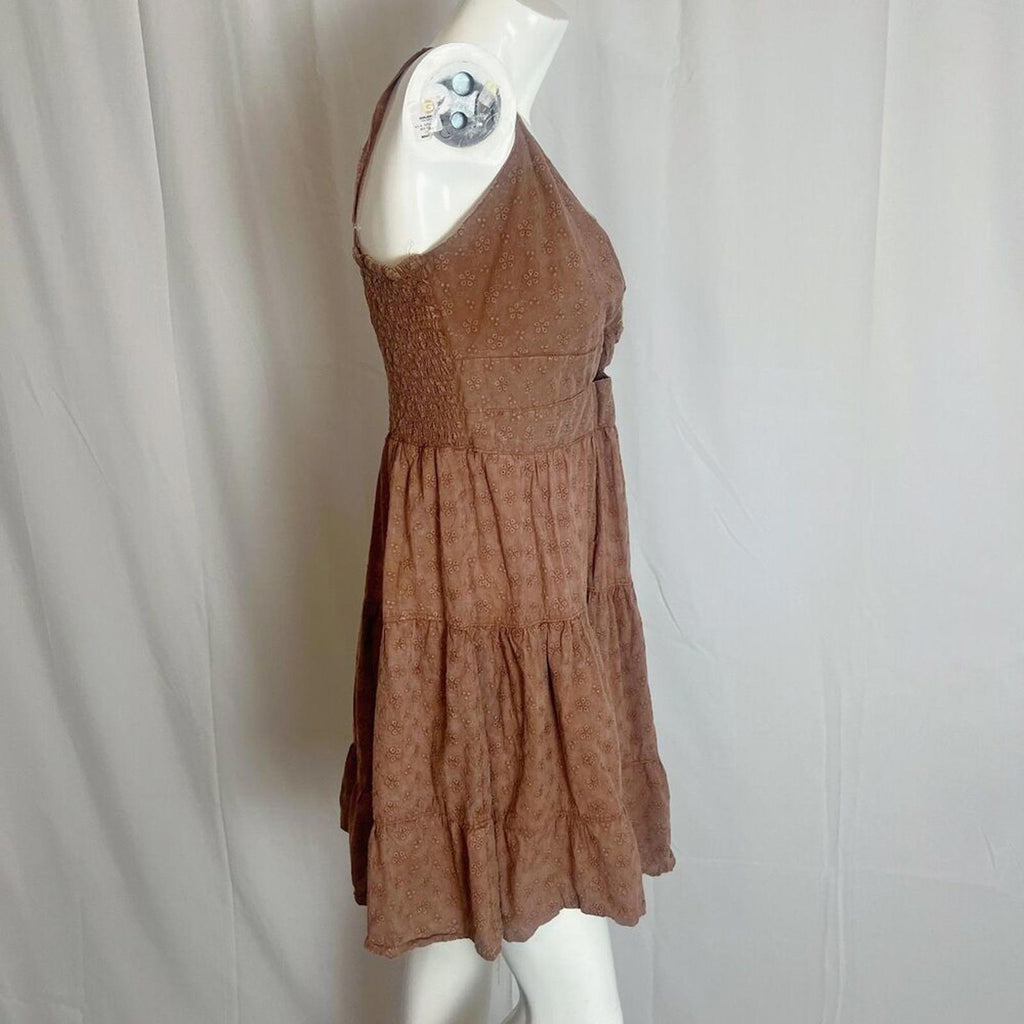 Angie Light Brown Twist Knot Eyelet Dress Boho Chic Coachella Women's Size 1X