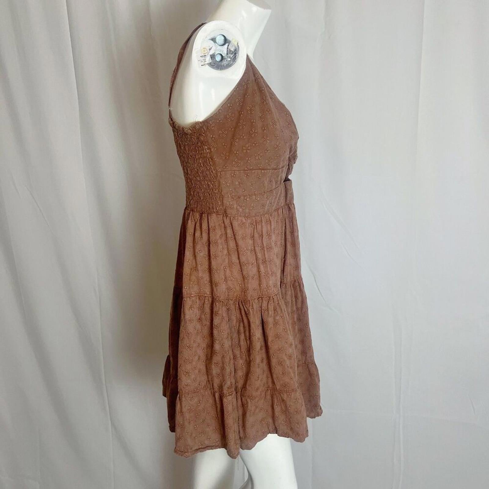 Angie Light Brown Twist Knot Eyelet Dress Boho Chic Coachella Women's Size 1X