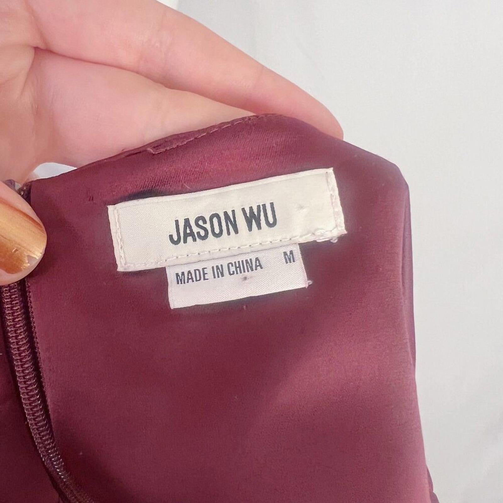Jason Wu Burgundy Satin Halter Neck Slip Midi Dress Plunging Women's Size M
