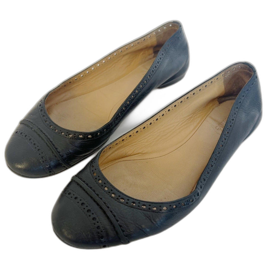 Chloe RARE Women's Black Leather Ballet Flats Laser Cut Coquette Chic  Size 9