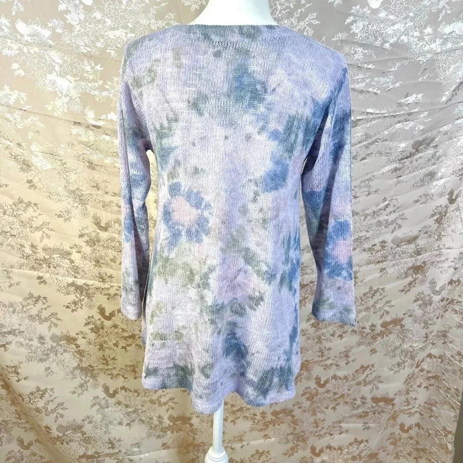 Nally & Millie Purple Floral Watercolor Knit Sweater Women's Size M