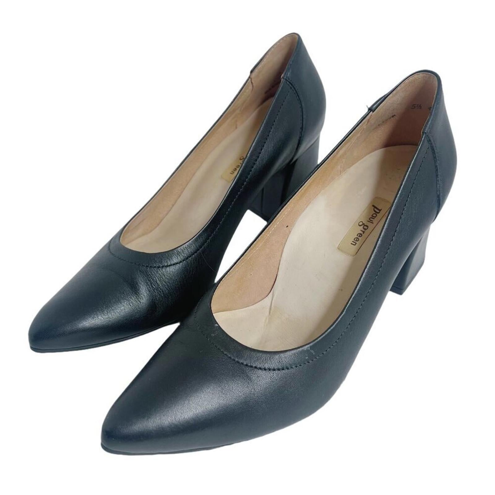 Paul Green Kami Ocean Softnappa Black Leather Pumps Pointed Toe Heels Size 8