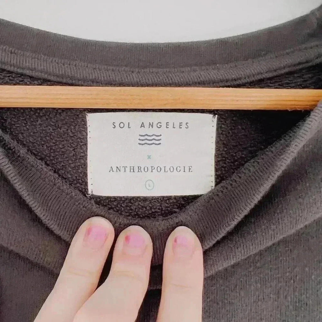 Sol Angeles Charcoal Terrycloth Crewneck Sweatshirt Women's Size L Loungewear