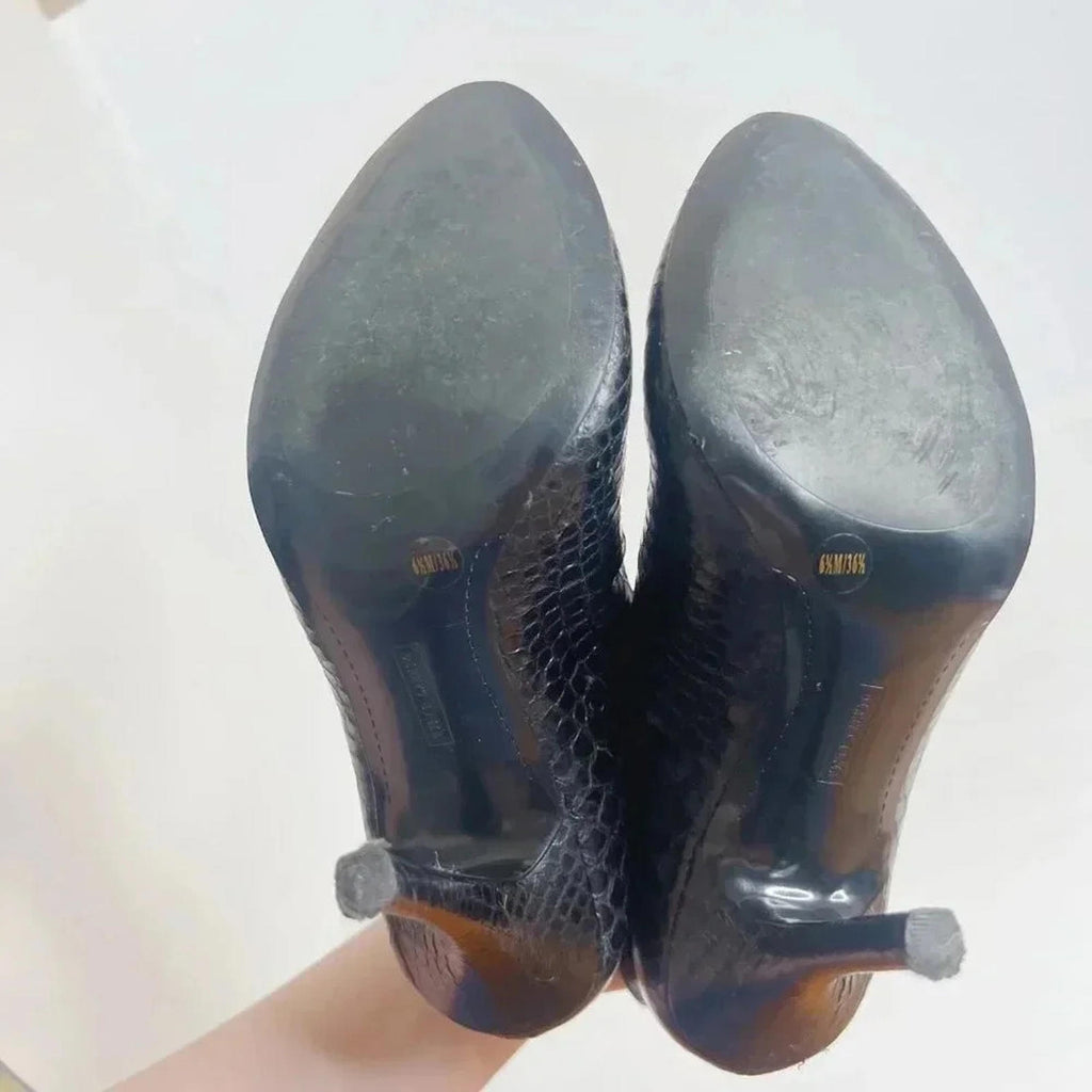 Vince Camuto Caden Black Snake Print Heeled Booties Women's Size 6.5