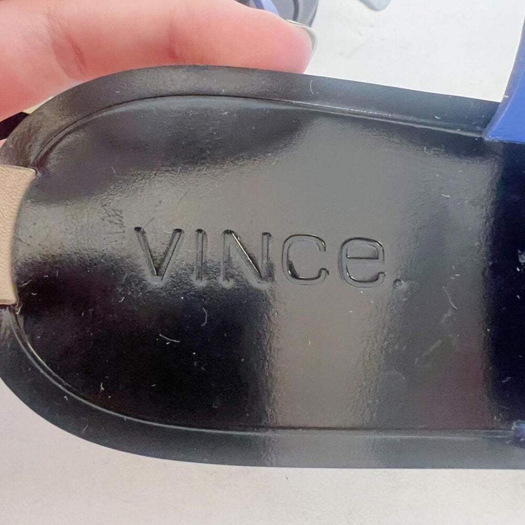 Like New Vince Crete Leather Thong Colorblock Sandal Black Blue Size 7.5