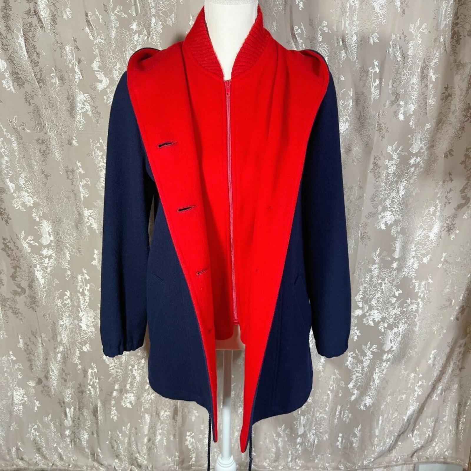 100% Wool Vintage Authentic MacKintosh Vestcoat Navy Blue and Red Jacket Size 6