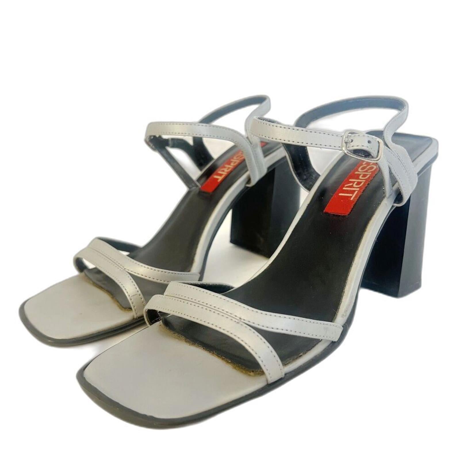 Vintage Espirit y2k 90s Square Toe Silver Chunky Heels Women's Size 8.5