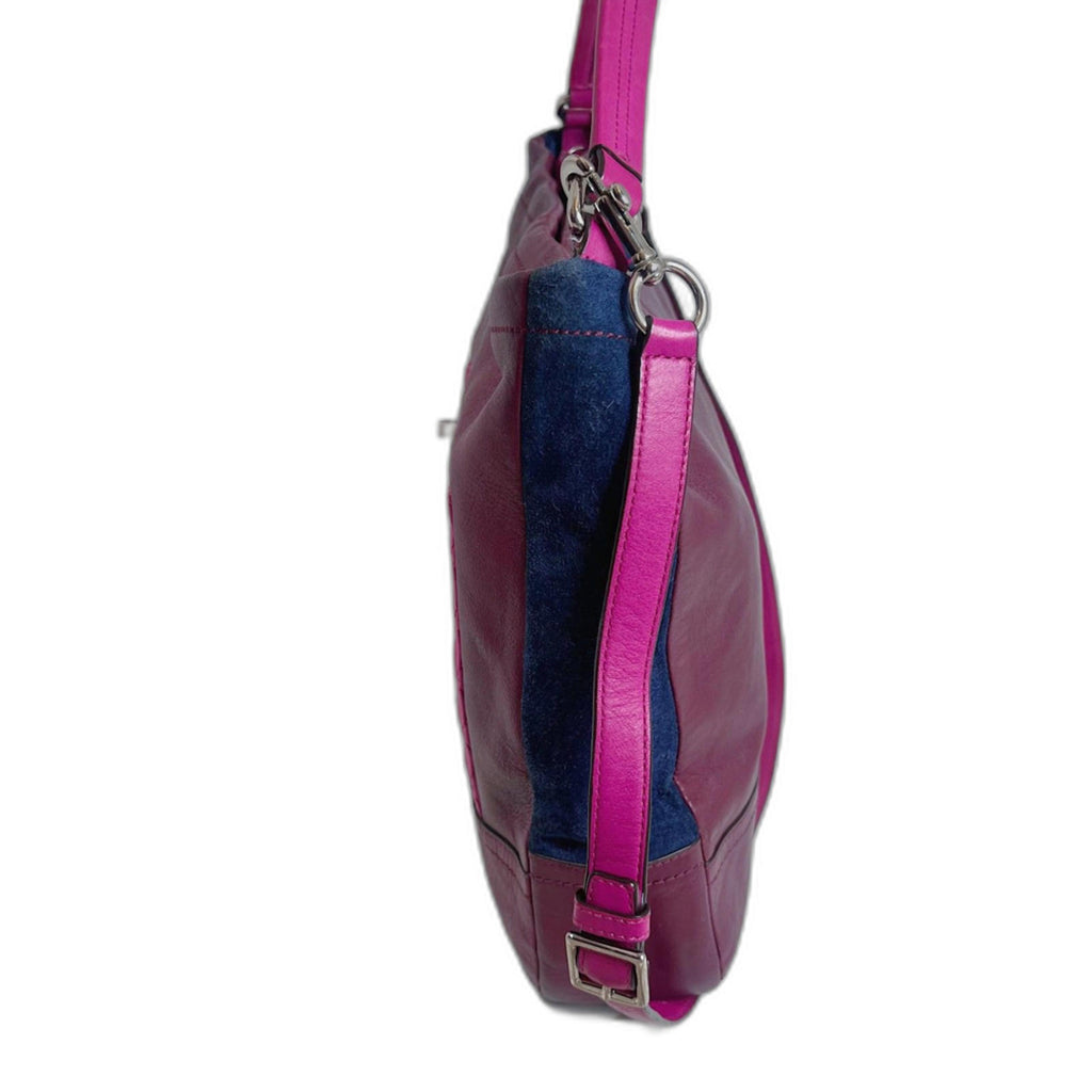 Coach Park Quilted Color Block Hobo Bag Maroon Pink Navy Blue Leather Bag