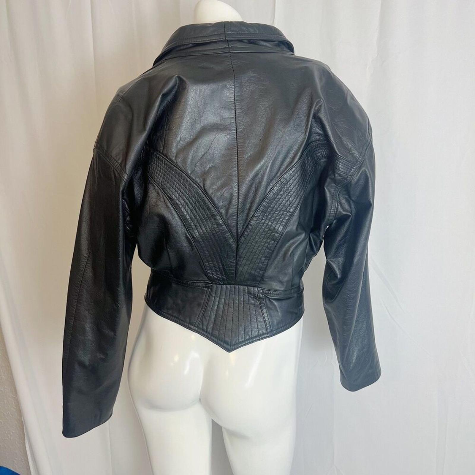 80s Vintage Chia Black Leather Jacket Motorcycle Moto Women's Size M