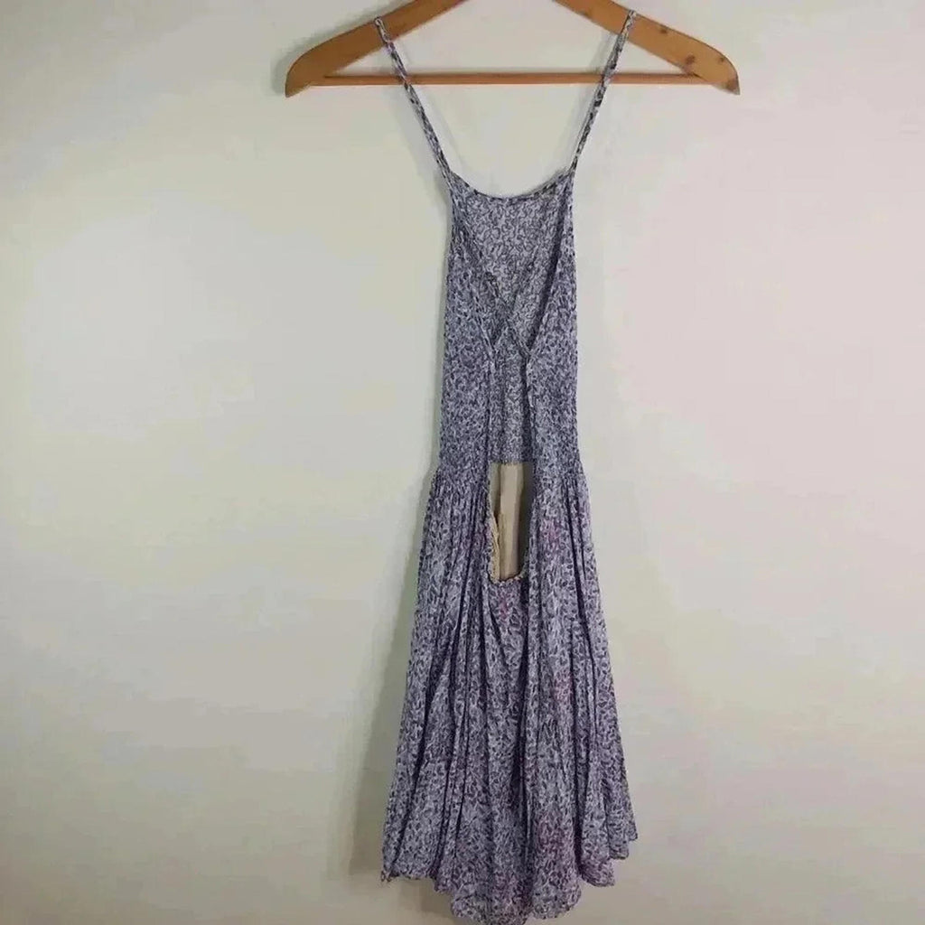 Urban Outfitters UO Kimchi Blue Backless Blue Purple Smocked Floral Dress Size M