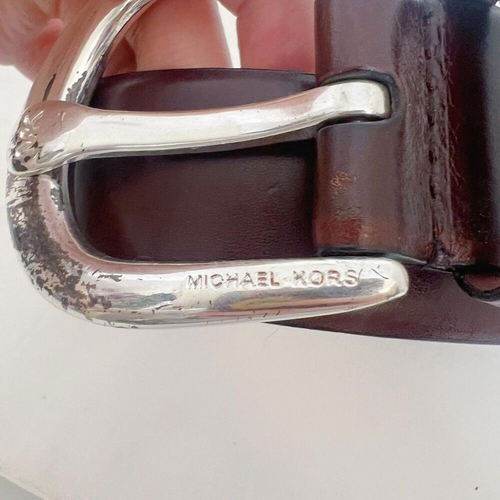 Michael Kors Brown Leather Belt Silver Buckle y2k Boho Chic Size M