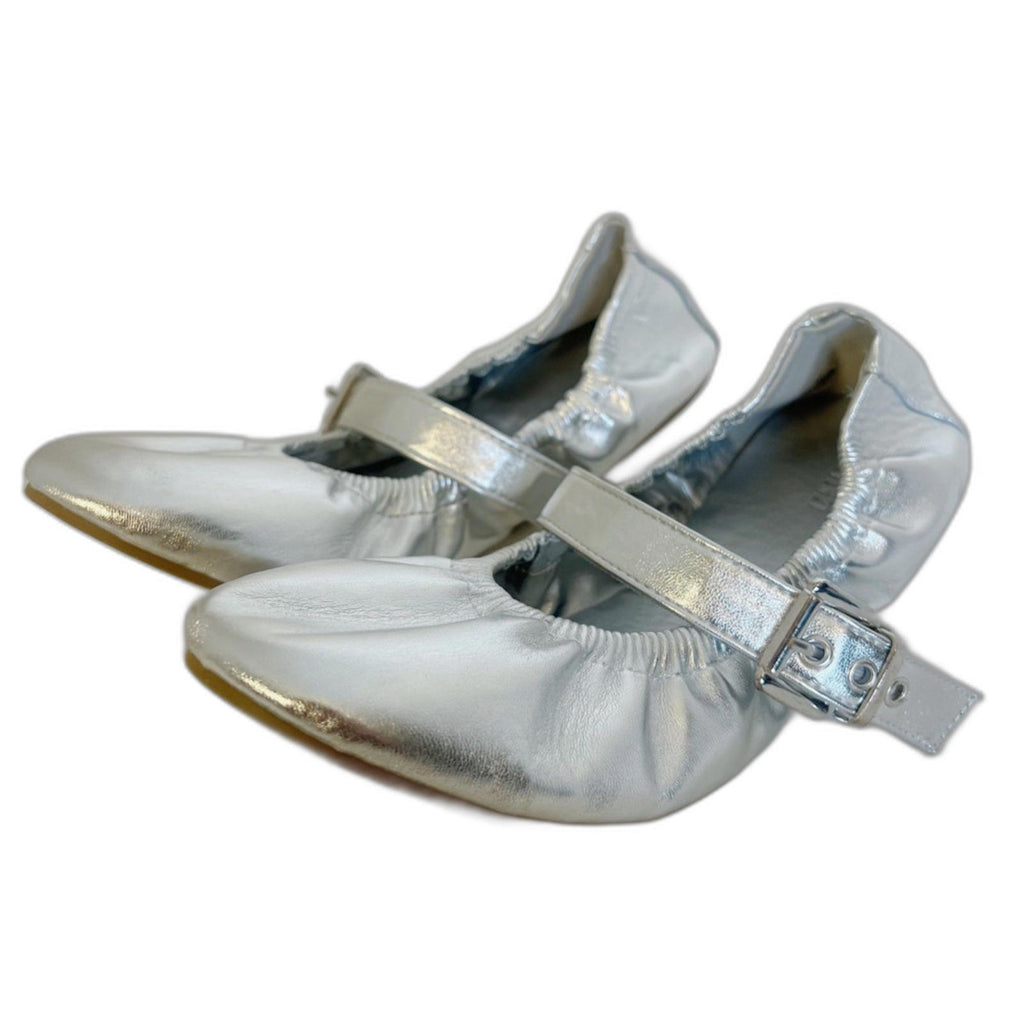 Like New Forever 21 Silver Metallic Ballet Flats Buckle Women's Size 9.5